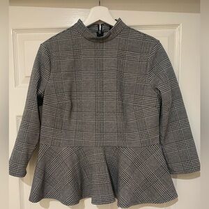 Houndstooth 3/4 Sleeve Peplum Top Shirt